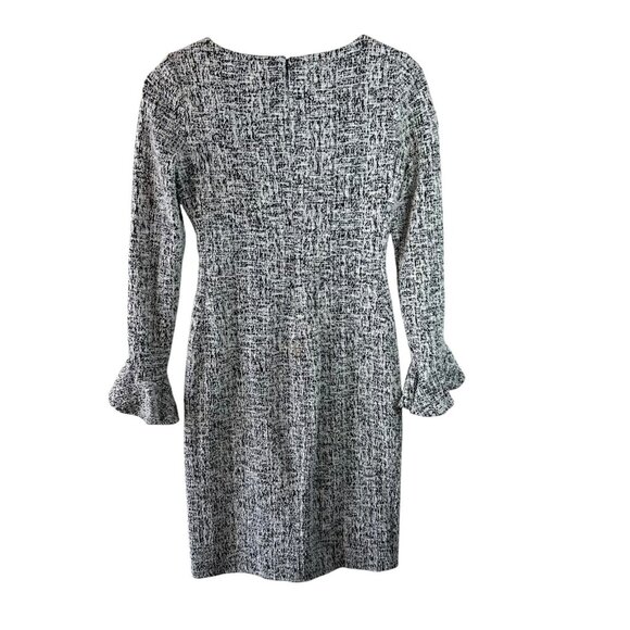 Lauren Ralph Lauren Black White Tweed V-Neck Ruffle Sleeve Dress Size 4 - Picture 5 of 8